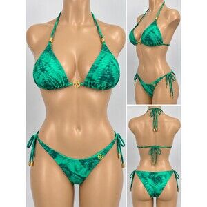 ViX Paula Hermanny Green Bikini 3 Piece Set 2 Bottoms Size S New Unworn